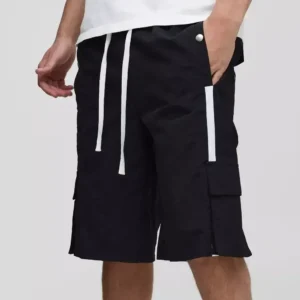 Baggy Long Length Nylon Cargo Shorts