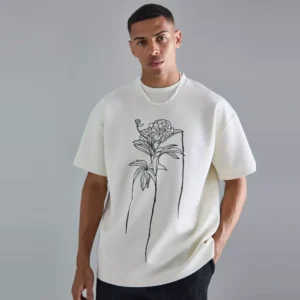 Oversized Floral Line Drawing Scuba T-shirt