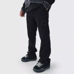 Relaxed Flared Carpenter Paint Splatter Trousers