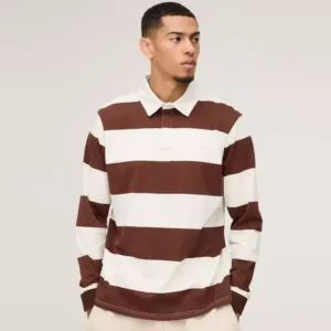 Regular Fit Stripe Long Sleeve Rugby Polo