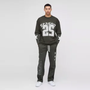 Oversized Mesh Layer Varsity Printed Gusset T-Shirt & Jogger Set