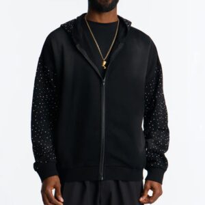 City Code Embellished Zip Up Hoodie - Black