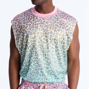 Relaxed Electric Rave Leopard Sleeveless Crew Neck Tank - Multi Color