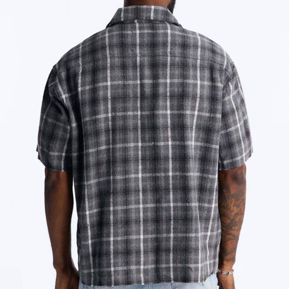 Jeweled Plaid Raw Hem Button Up Shirt - Black - Image 2