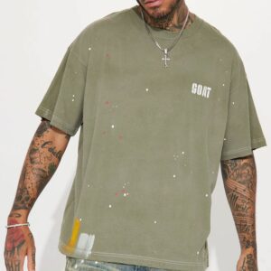 GOAT Paint Splatter Oversized Short Sleeve Tee - Olive