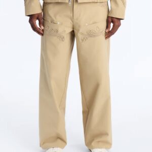Delaro Embroidered Baggy Pant - Khaki