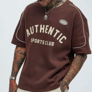 Athletics Sports Club Short Sleeve Henley - Brown